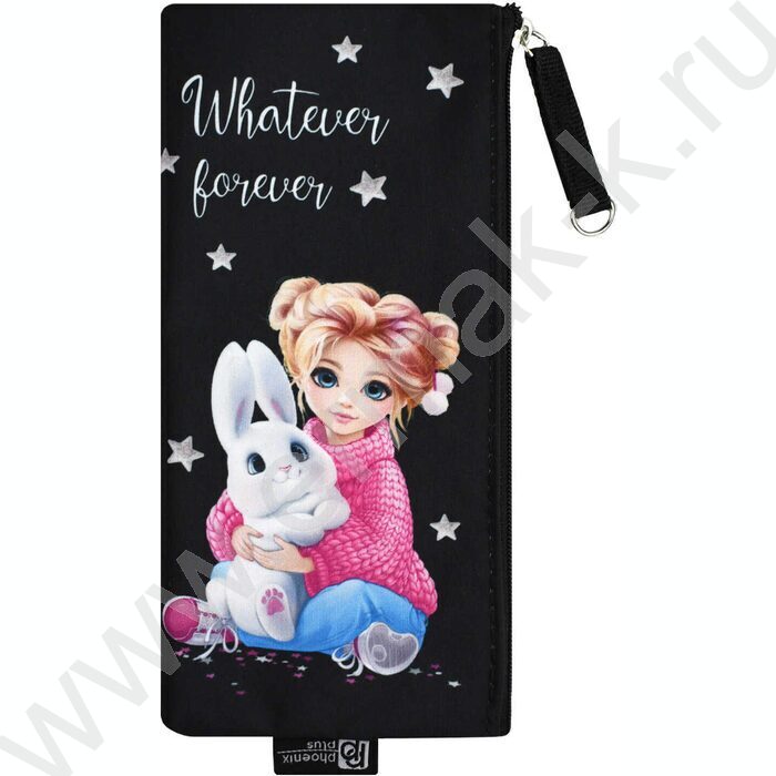 Пенал школьный микрофибра на ПВХ-основе молния "Девочка и зайка" | Фото 1