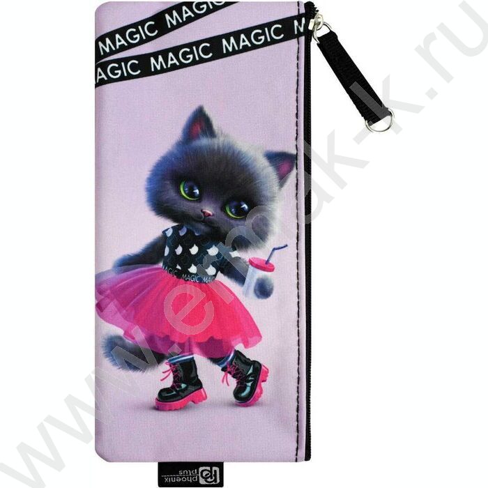Пенал школьный микрофибра на ПВХ-основе молния "Кошечка в юбочке" | Фото 1