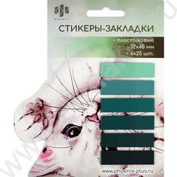 Стикеры-закладки пластиковые 12*45мм /бирюзовый 6цв*25шт Кот | Фото 1