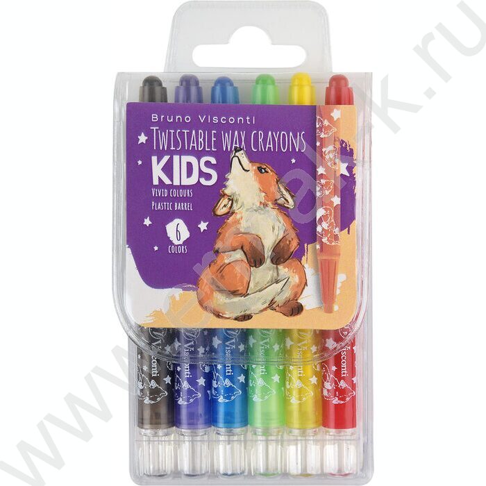 Мелки восковые  6цв KIDS.Лисёнок в пл.корпусе выкручивающиеся | Фото 1