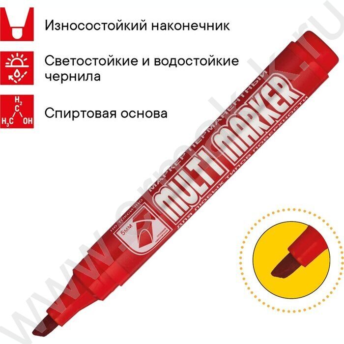 Маркер перм. /красный/ 5мм косой "Multi Marker Chisel"    | Фото 5