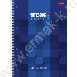 Тетрадь 120л А4 клетка/спираль/3цв.раздел.,многоуров.перфорация "Blue pixel" ламинация Soft-touc | Фото 1