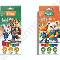Карандаши  12цв Яркие зверята /шестигранные /корп. дерев. /карт. коробка, европодвес | Фото 1