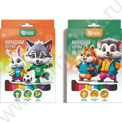 Карандаши  18цв Яркие зверята /шестигранные /корп. дерев. /карт. коробка, европодвес | Фото 1