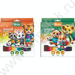 Карандаши  24цв Яркие зверята /шестигранные /корп. дерев. /карт. коробка, европодвес | Фото 1