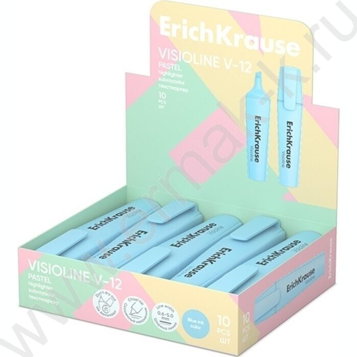 Текстовыделитель /голубой/ 5мм косой Visioline V-12 Pastel | Фото 2