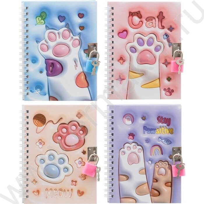 Блокнот  48л 15*11см "Лапки" спираль,цв.тв.обложка+замочек | Фото 1