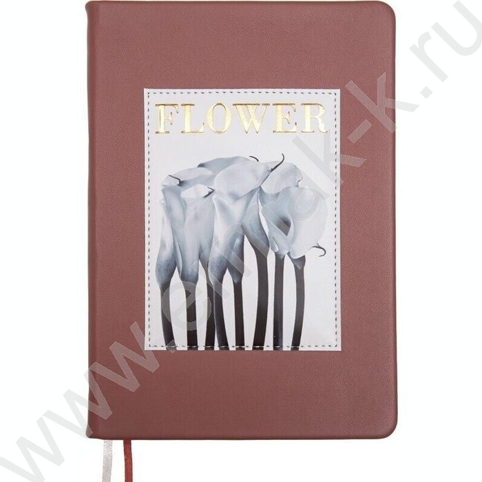 Ежедневник н/дат A5 136л "Flower" темно-розовый /тв.обл. иск.кожа /аппликация /2 ляссе | Фото 1