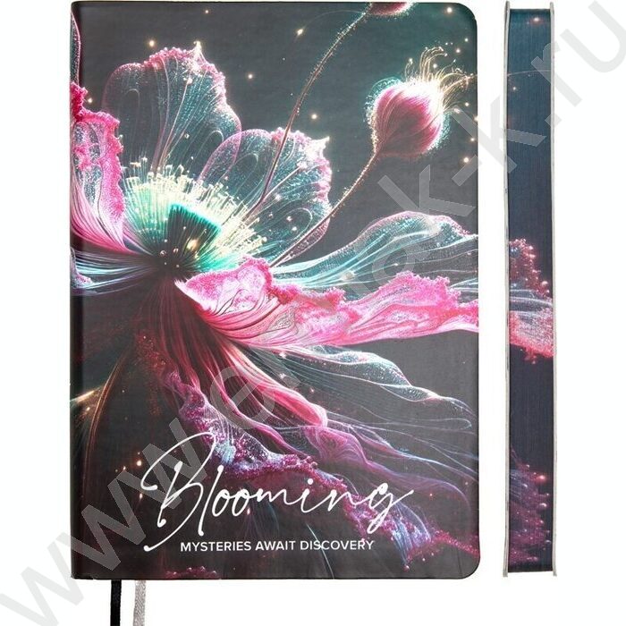 Ежедневник н/дат A5 160л "Blooming" розовый цветок /мяг.обл. иск.кожа /цветной срез /2 ляссе | Фото 1