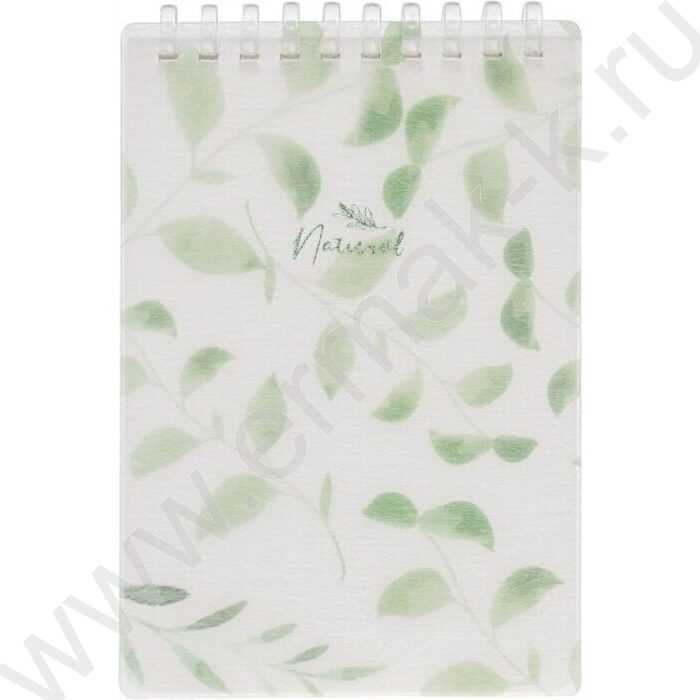 Блокнот  80л А6 спираль/пластик обл. "NATURAL LEAVES" тониров.блок,клетка | Фото 1
