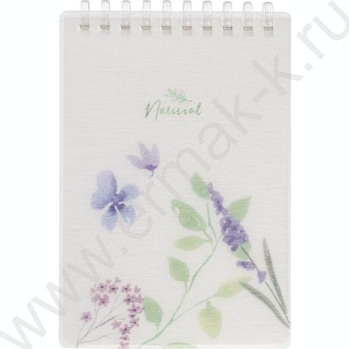 Блокнот  80л А6 спираль/пластик обл. "NATURAL BLUE FLOWERS" тониров.блок,клетка | Фото 1