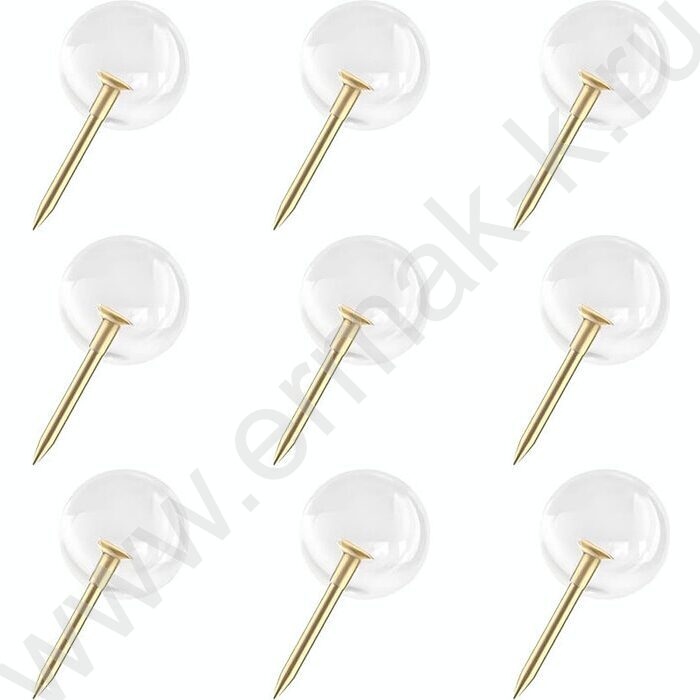 Кнопки силовые /50шт Шар /9,5мм, прозрачные, с иглой золотистого цвета | Фото 1