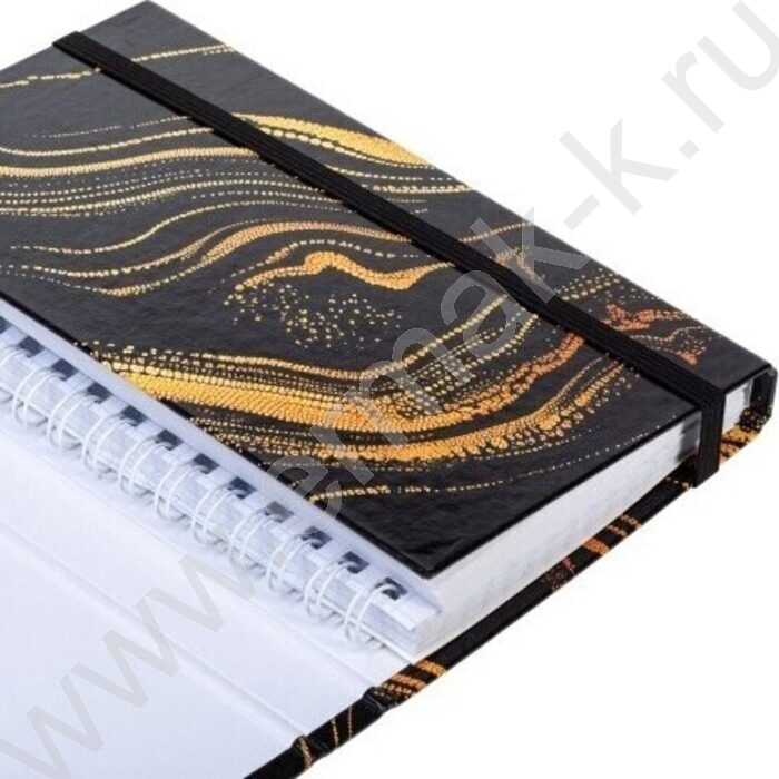 Зап. книжка  80-50л А6 спираль/тв.обл. /с клапаном на резинке "Black marble" | Фото 5