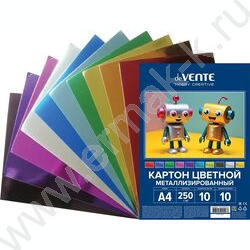 Картон цв. Метал. А4 10л/10цв, 250г/м², "HOBBY CREATIVE" /европодвес | Фото 1