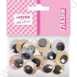 Глазки декоративные круглые, 2,5см 16шт, пластиковые "DIY Glitter Eyes" /с блестками /блистер | Фото 1