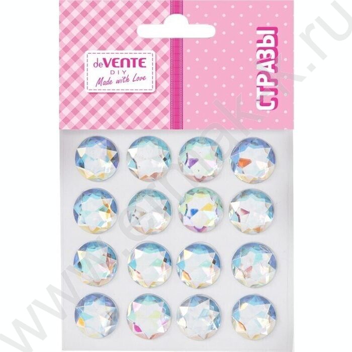 Наклейки-стразы акриловые "DIY Diamonds" d=20мм, 16шт  /радужные /блистер | Фото 1