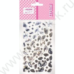 Наклейки-стразы акриловые "DIY Craft Gem" карточка 20,5*10см, 80шт, форма камня /серебряный /бли | Фото 1
