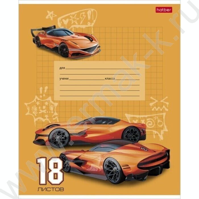 Тетрадь  18л клетка "Гоночные авто" 5видов | Фото 2