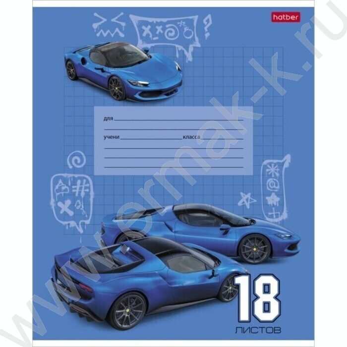 Тетрадь  18л клетка "Гоночные авто" 5видов | Фото 5