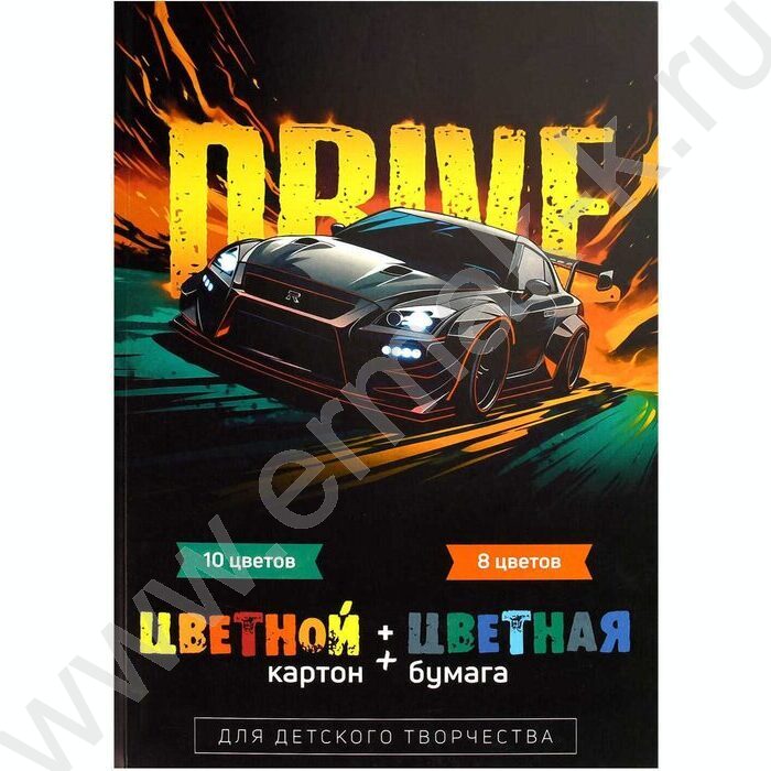 Картон цв+бум.цв А4 26л 10цв/ 8цв "Драйв" блок - газетная бумага, мелованный картон с | Фото 1