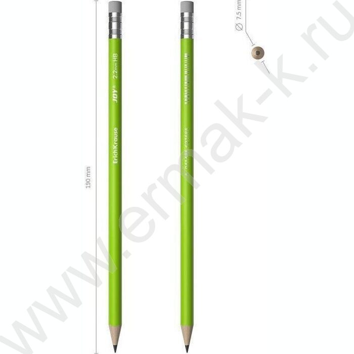 Карандаш пластиковый  с ластиком  HB JOY® Reef /цвет корпуса - ассорти | Фото 3