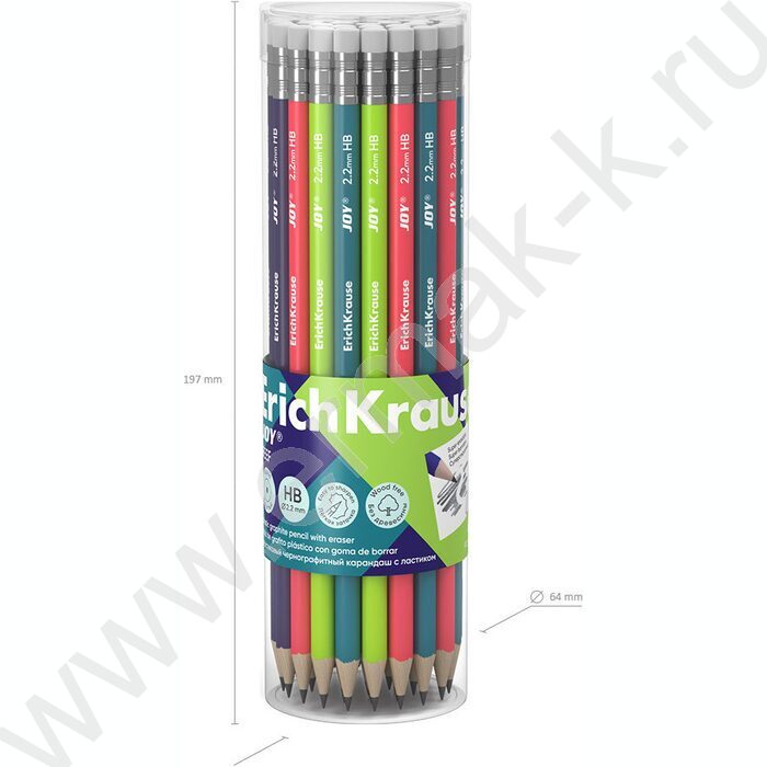 Карандаш пластиковый  с ластиком  HB JOY® Reef /цвет корпуса - ассорти | Фото 4