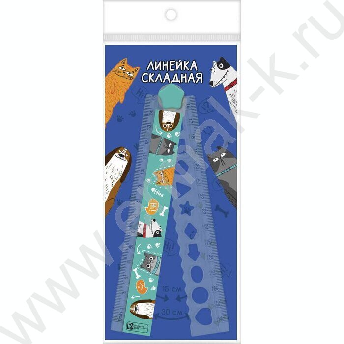 Линейка пл 15-30см Пес и кот складная | Фото 1