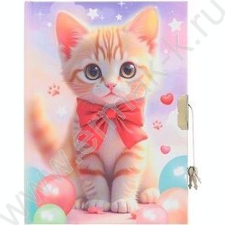 Блокнот  48л 13*17,5см "Котята" цветная тв.обл. /ассорти/,блок-клетка.+замочек+шар. ручка,подаро | Фото 1