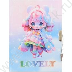 Блокнот  48л 13*17,5см "Девочка LOVELY" цветная тв.обл. /ассорти/,блок-клетка.+замочек+шар. ручк | Фото 1