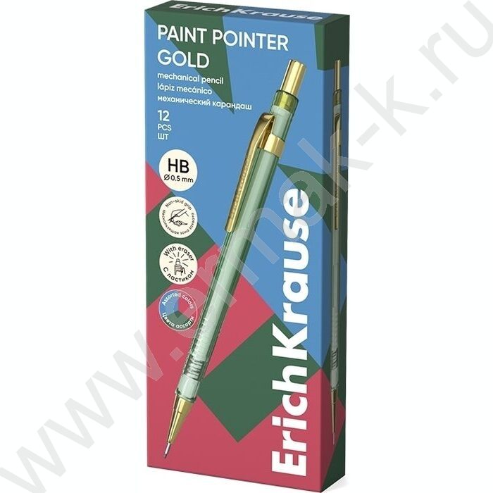 Карандаш механический 0,5мм НВ с ластиком Paint Pointer Gold | Фото 2