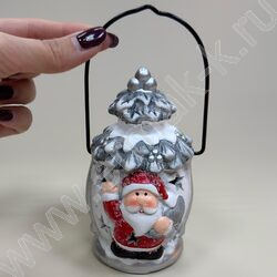 Подсвечник 6*6*12,5см. Шишка с рисунком Снеговика или Деда Мороза /ассорти, 9-177 NEW | Фото 1