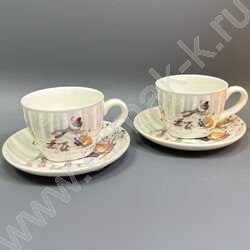 Набор посуды: 2 Кружки и 2 блюдца керам 130мл "Снеговик" NEW | Фото 1