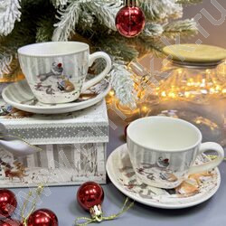 Набор посуды: 2 Кружки и 2 блюдца керам 130мл "Снеговик" NEW | Фото 7