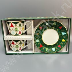 Набор посуды: 2 Кружки и 2 блюдца керам 120мл "Елочки" NEW | Фото 3