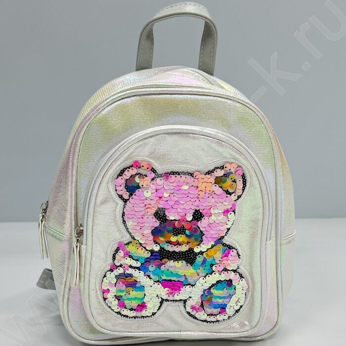 Рюкзак 24*21*10см. "Медвежонок" пайетки /белый | Фото 1