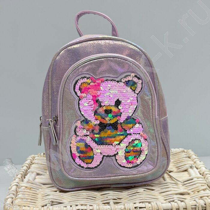 Рюкзак 24*21*10см. "Медвежонок" пайетки /сиреневый | Фото 4