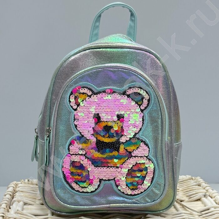 Рюкзак 24*21*10см. "Медвежонок" пайетки /бирюзовый | Фото 4
