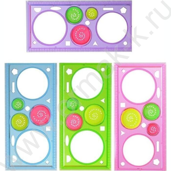 Трафарет Спирограф линейка-калейдоскоп 20см, 3 круглых вкладыша разного размера | Фото 1