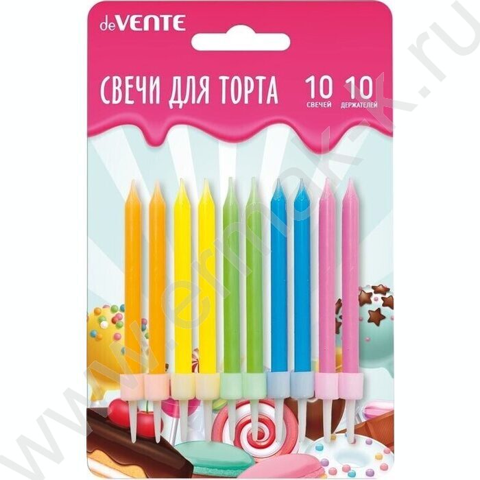 Набор свечей для торта "Neon Set" 10, неоновых  свечек 6,5*0,5см+10 держателей /блистер | Фото 1
