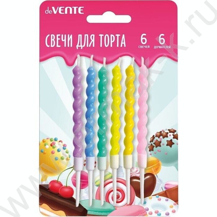 Набор свечей для торта "Pastel Set" 6 пастельных спираль. свечек 7,5*0,55см+6 держателей /блисте NEW | Фото 1
