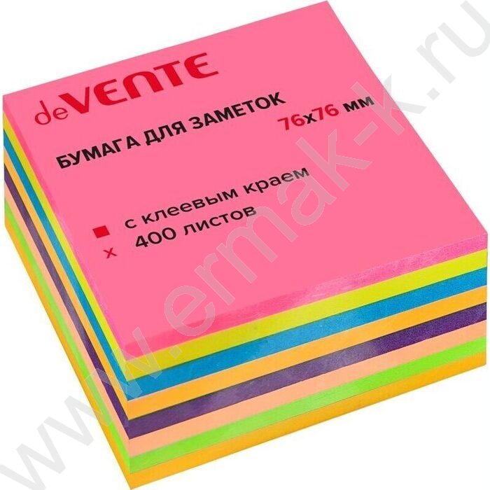 Бумага д/записей  76*76мм /400л, 75г/м², 5 неон цвета и 3 интенсив. цвета с липким краем NEW | Фото 1