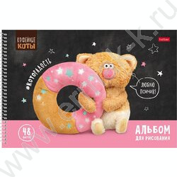 Альбом д/рисования-спираль 48л "Кофейные коты" /перфорация/ 4вида NEW | Фото 2
