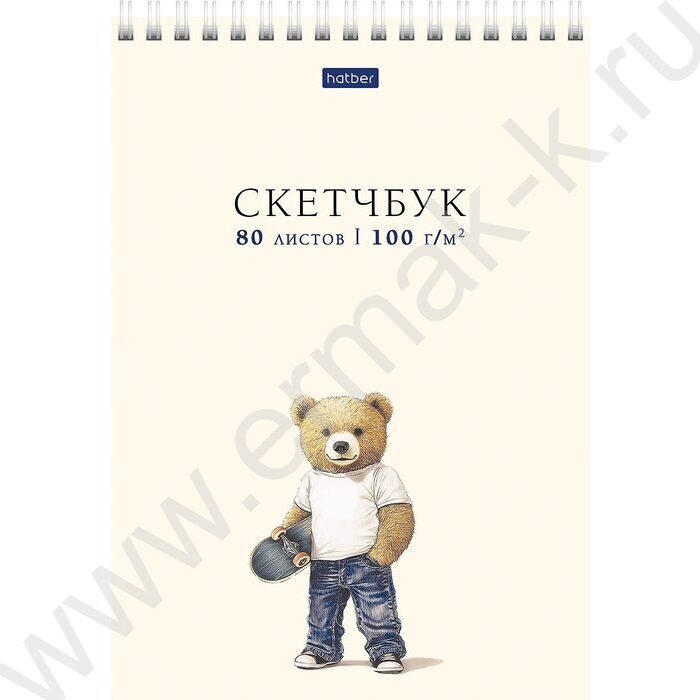 Скетчбук  80л А5 спираль/тв.подложка "Модный мишка" 100г/кв.м без линовки | Фото 1