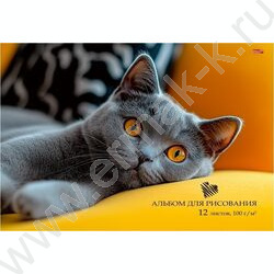 Альбом д/рисования 12л "Серый пушистый котик-1" ассорти NEW | Фото 1
