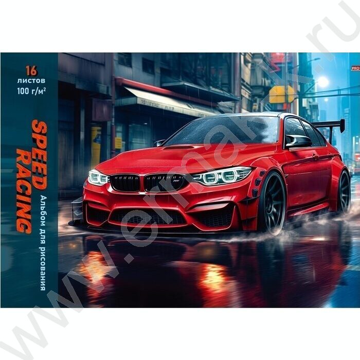 Альбом д/рисования 16л "Красная спортивная машина-1" ассорти | Фото 1
