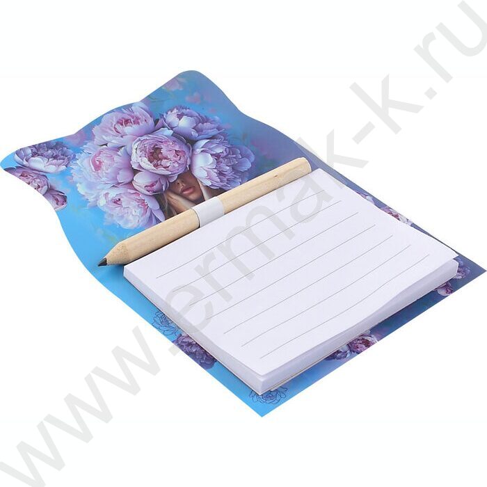 Блок д/записей с карандашом на магнитном креплении 14*10см 40л "Девушка с пионами" /проклеенный, | Фото 2