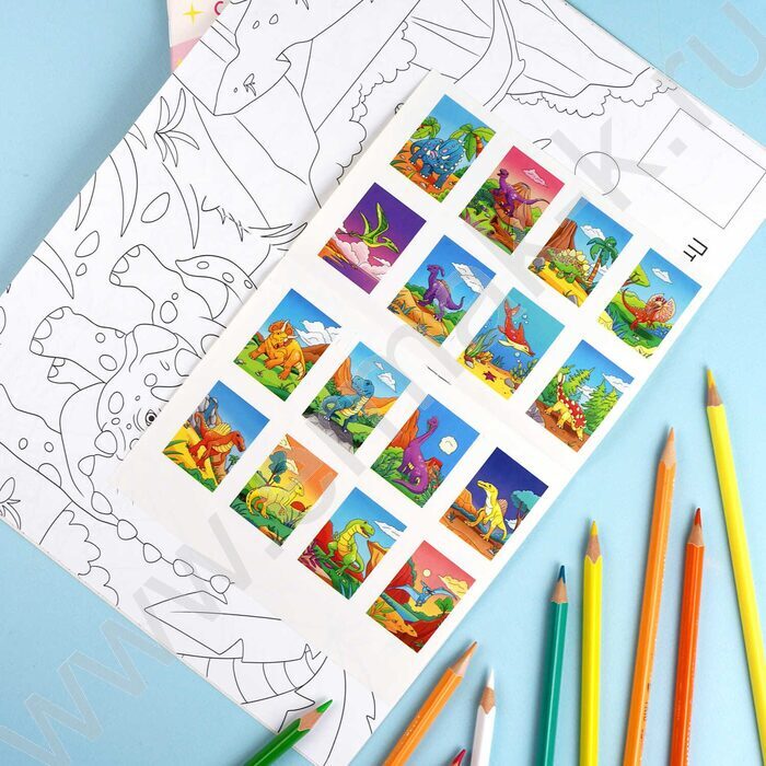 Раскраска 165*235 Динозавры с наклейками-образцами | Фото 4