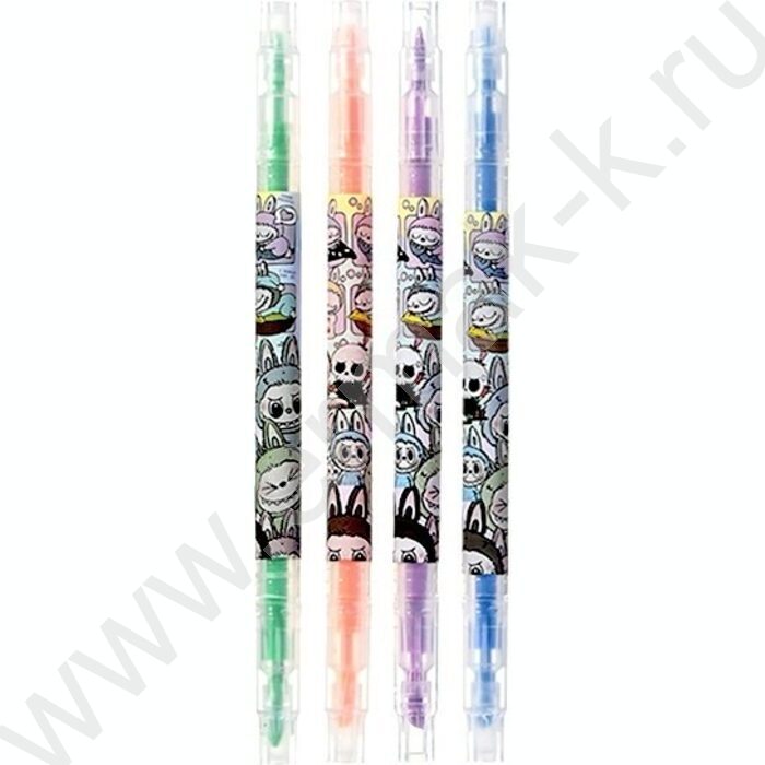 Текстовыделитель /набор 4шт цвета ассорти/ двусторонние 1-3мм косой  Зубастик | Фото 4