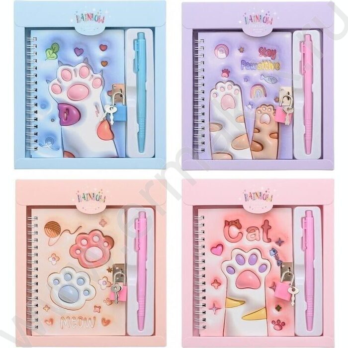 Блокнот  48л 15*11см спираль "Лапки" замочек+авторучка,в подарочной упаковке | Фото 1