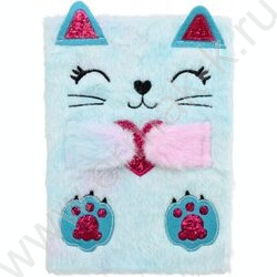 Блокнот  80л 21*15см "Котенок" /меховая голубая обложка с аппликацией,блок клетка NEW | Фото 1